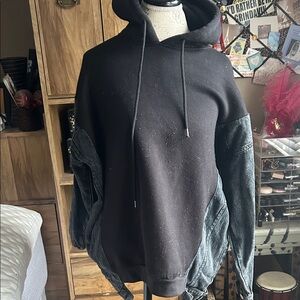 Thrill Black Hoodie with Gray Denim Accents - Medium